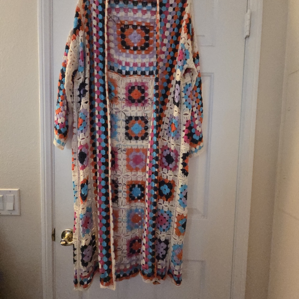 POL Crochet Granny Square Long Cardigan One Size New - Picture 5 of 6